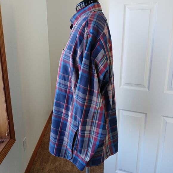Arrow Sport Vintage 80s Primary Color Plaid Shirt XL long sleeve button-up - Picture 3 of 14